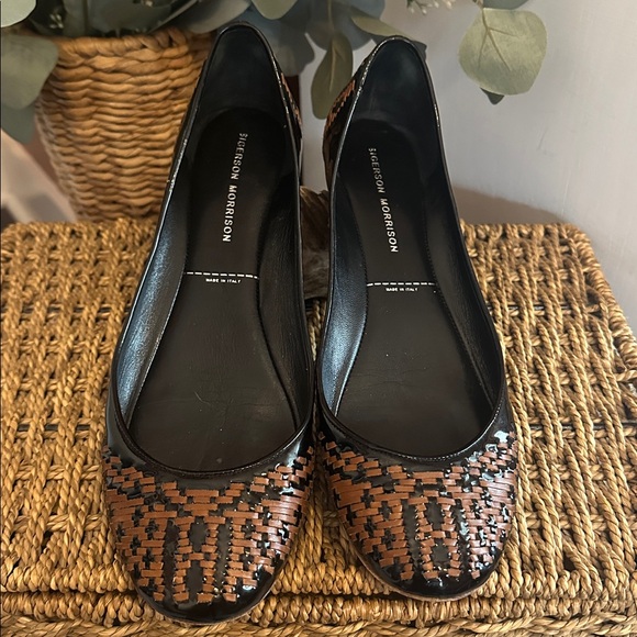 Sigerson Morrison women’s Black Brown weave Patent leather 8.5 ballet Flats - Picture 12 of 12